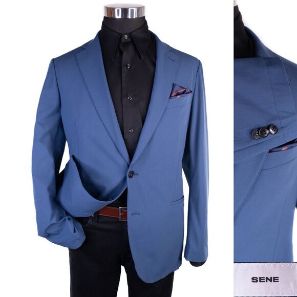 Sene Solid Blue Sport Blazer Unstructured Blazer Jacket Coat Taupe Size 44r EUC